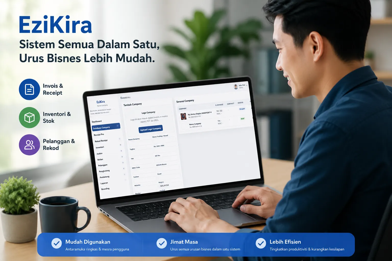 Paparan EziKira pada laptop